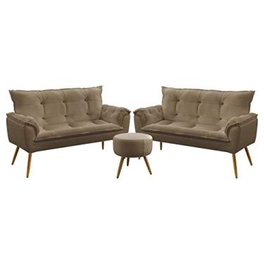Imagem de Kit 2 Poltronas Namoradeiras Decorativas Beta e Puff Solar Suede Capuccino Aradecor