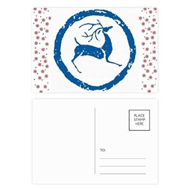 Imagem de Cartão postal de celebração de flor de Natal azul de cervo de desenho animado