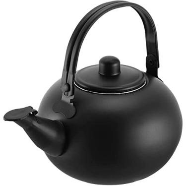 Imagem de Chaleira de fogão chaleira de chá fogão bule de chá fogão apito chaleira de aço inoxidável bule de água quente recipiente de água quente com alça para fogão a gás doméstico - 14 cm (cor: preto , tamanho: T20.5X