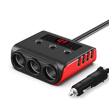 Imagem de Qudai Carregadores de carro 100 w adaptador de carregamento de alta potência divisor de energia de 3 soquetes 12/24 v com 4 portas usb display led de tensão interruptor on-off para caminhão carro suv