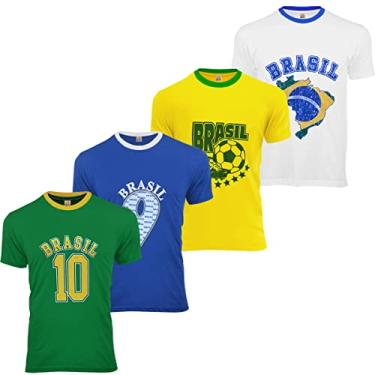Imagem de Kit 4 Camisetas do Brasil Copa Do Mundo 2022 Algodão (P, Branco, Azul, Verde, Amarelo)