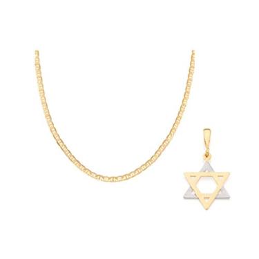 Imagem de Cordão 60cm Rommanel Masculino+ Estrela De Davi 2,2 cm folheado ouro
