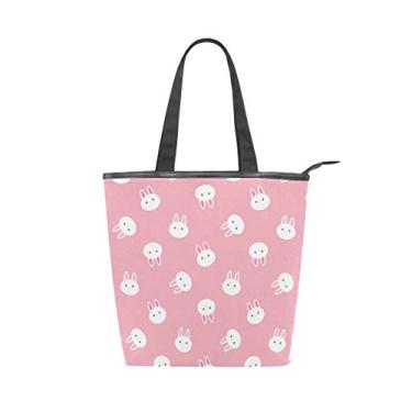 Imagem de Bolsa de lona com alça superior e rosto de coelho em rosa bolsa de ombro para mulheres