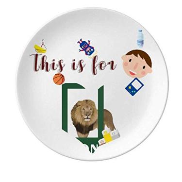 Imagem de Prato de porcelana feroz gato leão jantar prato redondo menino homem