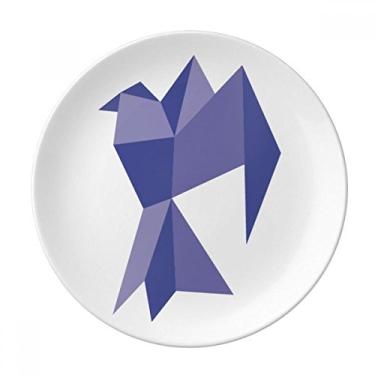 Imagem de Prato com estampa de pombo abstrato de origami roxo decorativo de porcelana salver louça de jantar