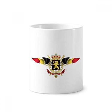Imagem de Bandeira da Bélgica com emblema nacional de escova de dentes caneca, suporte de cerâmica, copo lápis