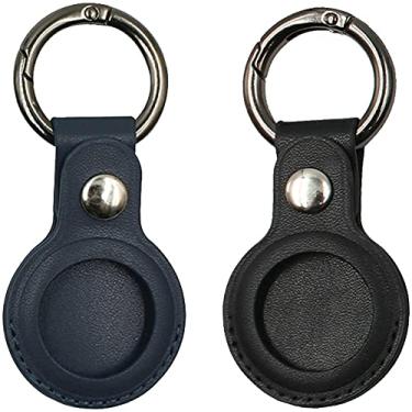 Imagem de Pacote com 2 capas protetoras de etiquetas Airtag, chaveiro VAYWET para Apple Airtag, capa de couro Airtag, capa antiperda, capa protetora com rastreador Bluetooth para etiquetas (azul + preto