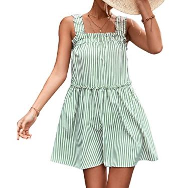 Imagem de Vestido Listrado Sem Mangas, Moderno e Elegante Vestido Regata Casual Com Babados de Poliéster para Festa de Fim de Ano (S)
