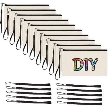 Imagem de Bolsa de lona com zíper de 24 x 16 cm, bolsa reutilizável de lona de algodão, bolsa com zíper, em branco, faça você mesmo, bolsa de lona para artesanato, a granel para pintura, cosméticos, maquiagem