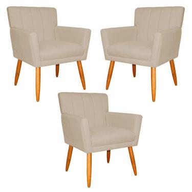 Imagem de Kit 3 Poltronas Decorativa para Sala de Estar Cecília Suede Bege - Montanaris Decor