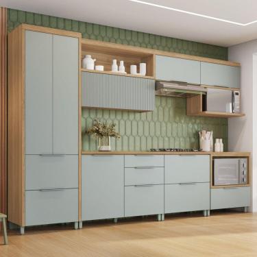 Imagem de Cozinha 7 Peças 7 Portas 7 Gavetas Nesher Marquesa 100% Mdf Marrom/Verde