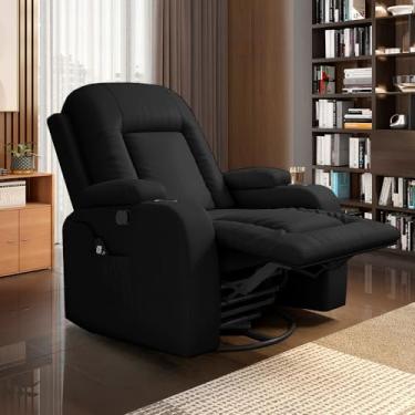 Imagem de Poltrona do Papai Reclinável Massagem e Aquecimento Giratório Balanço 2 Porta Copos Mark PU Preto G31 - Encantum