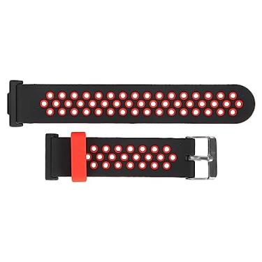 Imagem de Pulseira de Relógio Inteligente, Pulseira de Relógio Inteligente Respirável Unissex Ajustável à Prova d'água de Silicone para Substituição (Preto Vermelho)