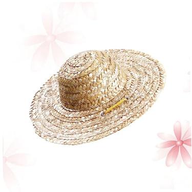 Imagem de GANAZONO chapéu de palha de estimação boné de palha para animais de estimação gorro trançado roupas brinquedos retrô chapéu havaí sombreiro chapéus cachorro acessórios visor solar