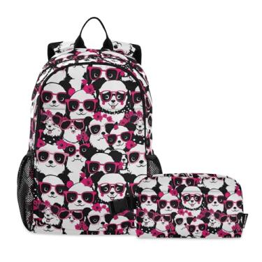 Imagem de CHIFIGNO Linda mochila Pandas com óculos rosa para meninas, meninos, crianças, escola, mochila de viagem com lancheira