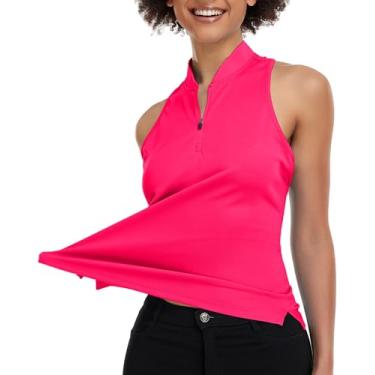 Imagem de Camisa de golfe feminina sem mangas, gola V com costas nadador polo que absorve umidade, camisetas femininas de tênis de secagem rápida, B05, rosa vermelha, P