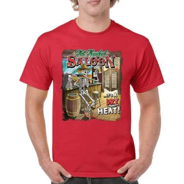 Imagem de Camiseta masculina Hot Headed Saloon But its a Dry Heat Funny Skeleton Biker Beer Drinking Cowboy Skull Southwest, Vermelho, 5G