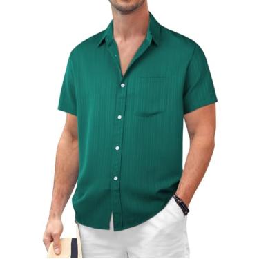Imagem de Sumolux Camisas masculinas casuais de botão manga curta verão casamento cubano camisa havaiana férias praia camisas, Turquesa, GG