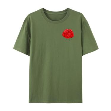 Imagem de Camiseta com estampa rosa rosa para homens e mulheres para o amor, Verde militar, XXG