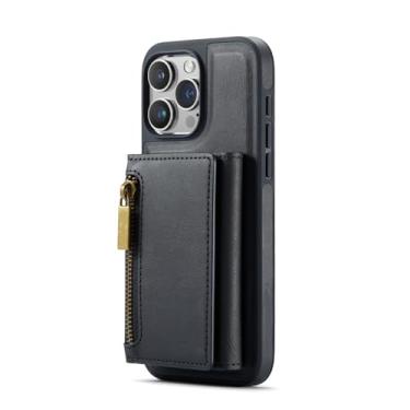 Imagem de Capa de telefone com cartão de couro magnético para iPhone 13 11 12 14 15 Pro Max 15Pro 15Plus 2 em 1 Capa carteira removível, terno preto, para iPhone 14 ProMax