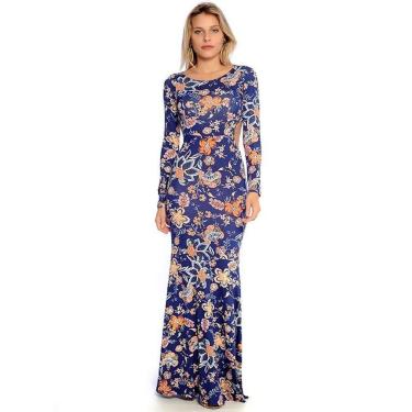 Imagem de Vestido Longo Viscolycra Estampado Sereia Vermont Azul [F081]