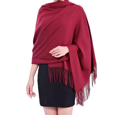 Imagem de Pashmina Cachecol Scarf Xale Echarpe Lenço Longo Inverno Cor Vinho