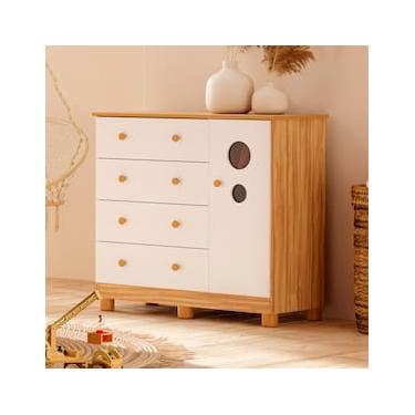 Imagem de Cômoda Infantil Peroba Duda Plus com 1 Porta, 4 Gavetas, 1 Prateleira e 95,3 cm de Largura