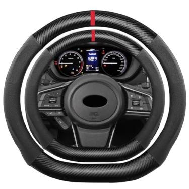 Imagem de K LAKEY Capa de volante de fibra de carbono em camurça em forma de D, compatível com WRX Forester 38.1 cm de fundo plano macio camurça touch couro esportivo antiderrapante acessórios interiores