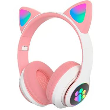 Imagem de Fone de ouvido gatinho Cat ear Headphone bluetooth (Rosa/Branco)