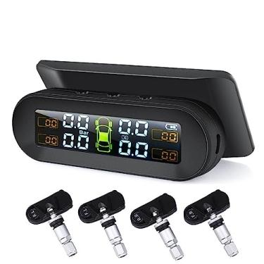 Imagem de Sistema de monitoramento de pressão de pneus tpms para carro, 4 sensores internos externos, aviso de temperatura, exibição de combustível, sem fio, solar(T 3)
