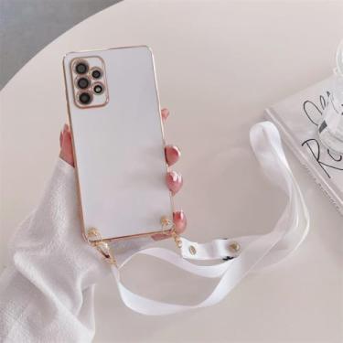 Imagem de Capa revestida de cordão crossbody para Samsung Galaxy A54 A34 A24 A14 4G 5G A04 M52 M54 M14 M23 M13 Capa de silicone com cabo, ZBBGS branco, para A73 (4G 5G)
