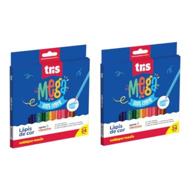 Imagem de Combo 2 Caixas de Lápis de Cor com 24 Cores Tris Mega Soft Color, Cores vibrantes, Lápis de Madeira, Traço Macio, Corpo Triangular, Desenhar, Pintar, Ilustrar, Estudantes, Artistas - Pé de Lápis