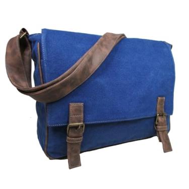 Imagem de Bolsa Pasta Transversal Carteiro Notebook Laptop em Lona Masculino Feminino (Azul)