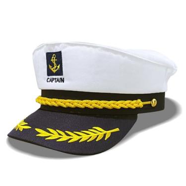 Imagem de PEWHAUL Captain hats,Yacht Sailors Hat, Boat Skipper hat Suitable for Adults and Kids Snapback adjustable Sea Cap Navy Marine costumes accessory (White)