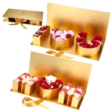 Imagem de Gilprop Pacote com 2 caixas de presente de aniversário para mãe, "I Love You", "Mom", caixa vazia de papelão, papel preenchível, flor, chocolate, embalagem para nova mãe, aniversário, Natal, Ação de