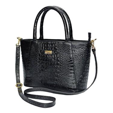 Imagem de Bolsa Feminina Couro Transversal Tiracorolo Preta Tote Madamix