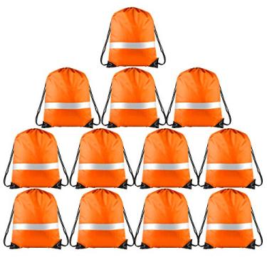 Imagem de Mochila KUUQA com cordão e tira refletiva, mochila com cordão, mochila, mochila, mochila, mochila em volume para yoga, esporte, academia, viagens, Laranja, 12Pcs 15.7"*13.4"