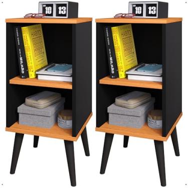 Imagem de Kit Mesa Cabeceira Pequena Mesinha Canto Apoio Lateral Cama Box Nicho Prateleira Charme Quarto Casal (Preto/Cinamomo)