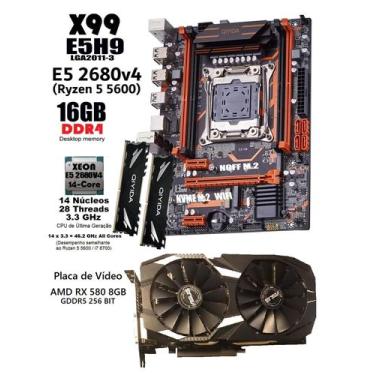 Imagem de Kit PC Gamer X99 Gaming + Xeon E5 2680v4 14 Núcleos (Ryzen 5 5600) + 1