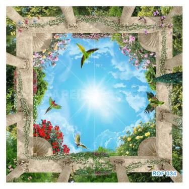 Imagem de Papel De Teto Céu Azul Nuvens Moldura Impressa 3,5M Rof34 - Você Decor