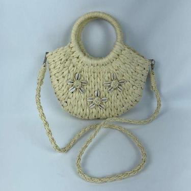 Imagem de Bolsa Feminina De Praia Palha Meia Lua Moda Verão - LF, Marfim