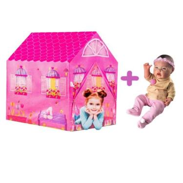 Imagem de Minha Casinha Barraca Toca Com Boneca Reborn E Mamadeira - DM Toys e M