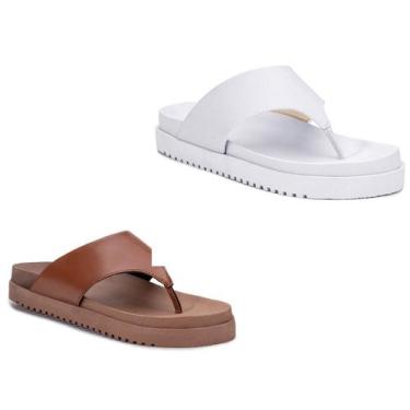 Imagem de Kit 2 Pares Sandália Feminina Luxo Flat Tamanco Plataforma Chinelo Con