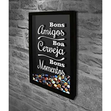 Imagem de Quadro Porta Tampinhas Bons Amigos... - Quadro Novo, 45x63, Preto