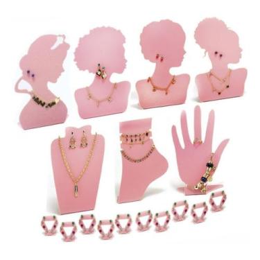 Imagem de Kit Expositor Colar Brincos Anel Joias Bijuterias Top 17 Pçs - Acrilik