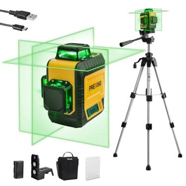 Imagem de PREXISO Nível a laser de 3 x 360° com tripé – Nivelador de linha cruzada recarregável de 2,5 m, nível a laser de linha verde, autonivelamento para construção, azulejo, renovação de casa com base