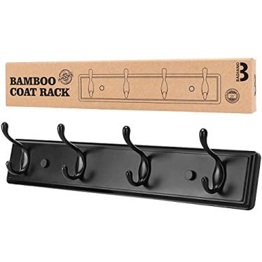 Imagem de Cabide de madeira, organizador de parede para armário, entrada, corredor, hall de entrada, quarto, ganchos duplos resistentes para pendurar toalhas, bolsas, chapéus, jaquetas, chaves (preto, 4 ganchos)