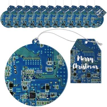 Imagem de Colingmill 12 Sets Christmas Circuit Board Acrylic Hanging Ornaments Xmas Tree Round Acrylic Computer Mother Board Circuit CPU Gift with Paper Gift Card for Him Computer Geeks Tech Savvy Friend