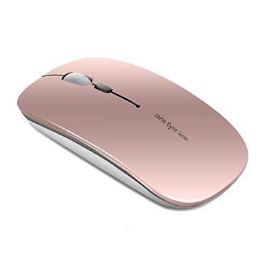 Imagem de Uciefy Q5 Mouse sem fio recarregável fino, 2,4 G, portátil, silencioso, ultra fino, sem fio, com receptor USB e adaptador tipo C, compatível com PC, laptop, desktop (ouro rosa)