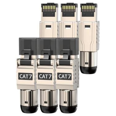 Imagem de Pacote com 6 conectores RJ45 sem ferramentas Cat7 Cat6a, plugues de terminação Ethernet blindados de liga de zinco sem ferramentas para Cat 7 Cat 6a até 23AWG Cabo Ethernet S/FTP de volume sólido